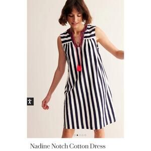 Boden Nadine Notch Cotton Dress 4 Tall Navy White Stripped Casual Beach NWT 4T